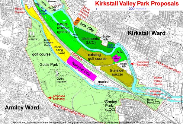 Map showing the Kirkstall Valley Park proposals