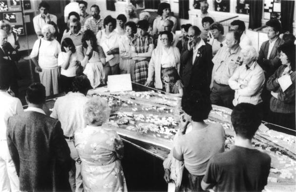 Photograph of the Planning for Real public meeting held in Kirkstall Middle School on 10 and 11 June 1989